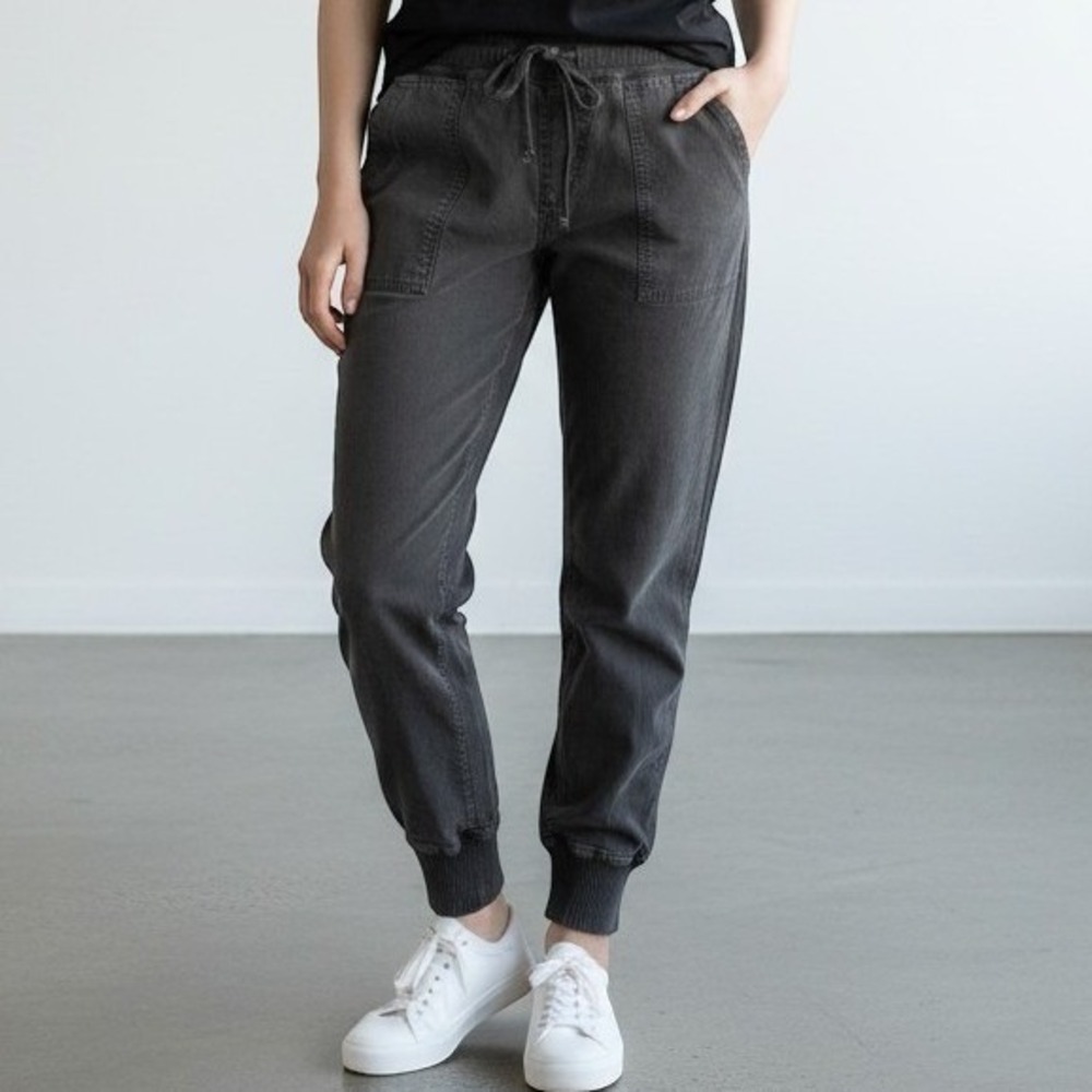 James Perse Standard Black Fade Joggers Pants Size 2 WHVJ1677 Mixed Media Ribbed